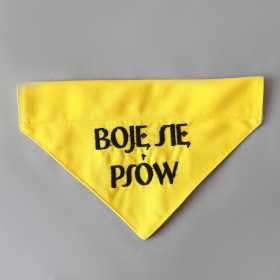 żółta apaszka dla psa na obroże boję się psów sweetapaszka.pl